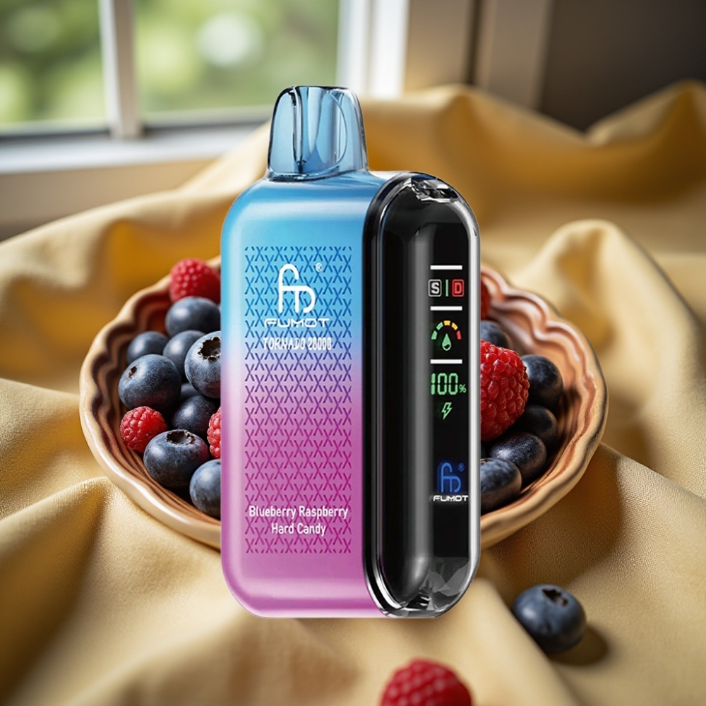 Fumot Tornado 20000 Puffs Dual Mesh Smart Display Синьо Малина Твърд Бонбон