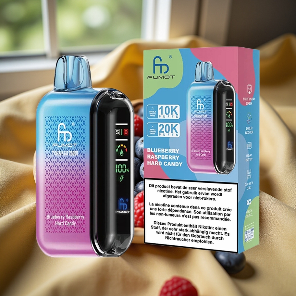 Fumot Tornado 20000 Puffs Dual Mesh Smart Display Синьо Малина Твърд Бонбон