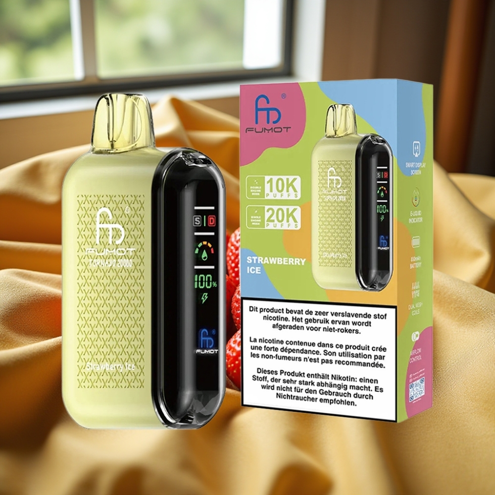 Fumot Tornado 20000 Puffs Dual Mesh Strawberry Ice Fumot Tornado 20000 Puffs Rechargeable Smart Display