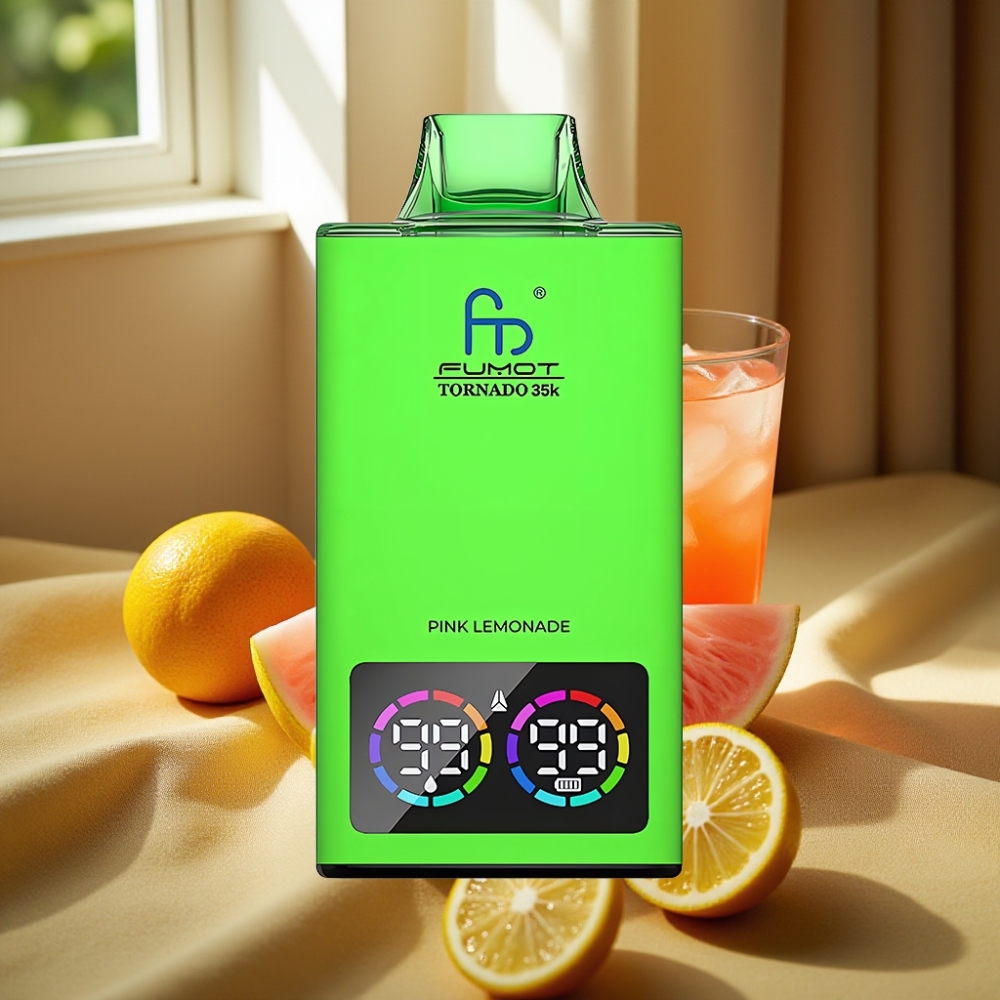 Fumot Tornado 35K Disposable Vape Розов лимонад Dual Mesh Coil Fast Charging