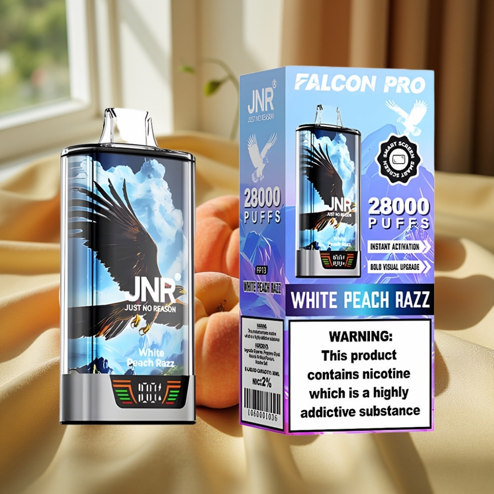 JNR Falcon Pro 28000 Disposable Vape Бял Праскова Razz Dual Mesh Coil