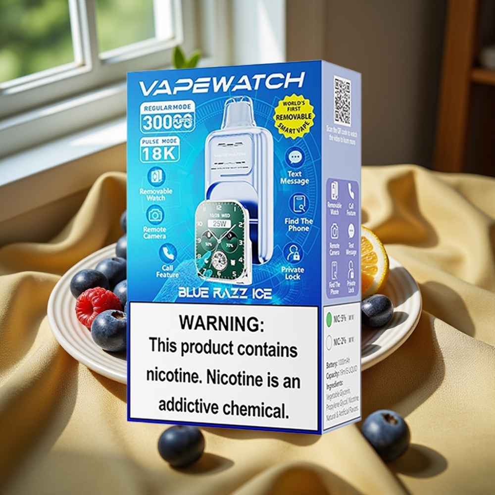 JNR VapeWatch 30000 Пуфове Disposable Vape Синьо Малинов Лед 1000mAh Dual Mesh Coil