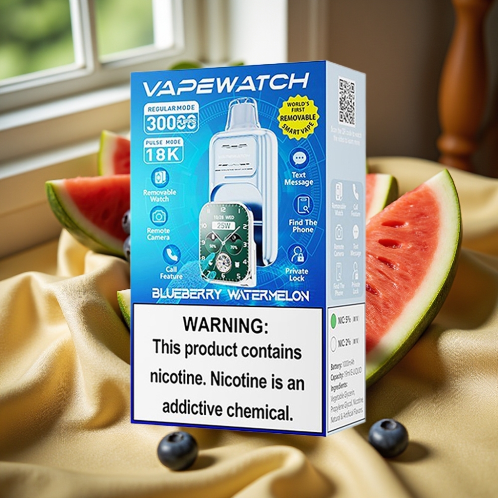 JNR VapeWatch 30000 Пуфове Disposable Vape Синя Ягода и Диня 1000mAh Dual Mesh Coil